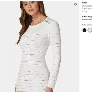Bebe, XXS Bold Shoulder Sparkle Sweater Dress